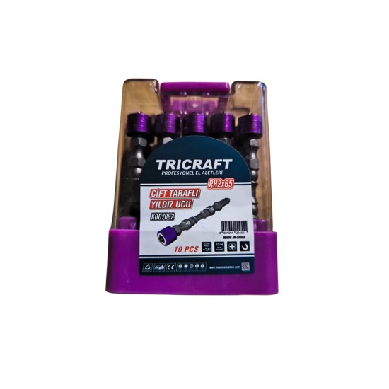 TRİCRAFT MIKNATIS UÇLU BİTS UÇ ÇİFT YÖNLÜ 10 ADET PH2x65 mm